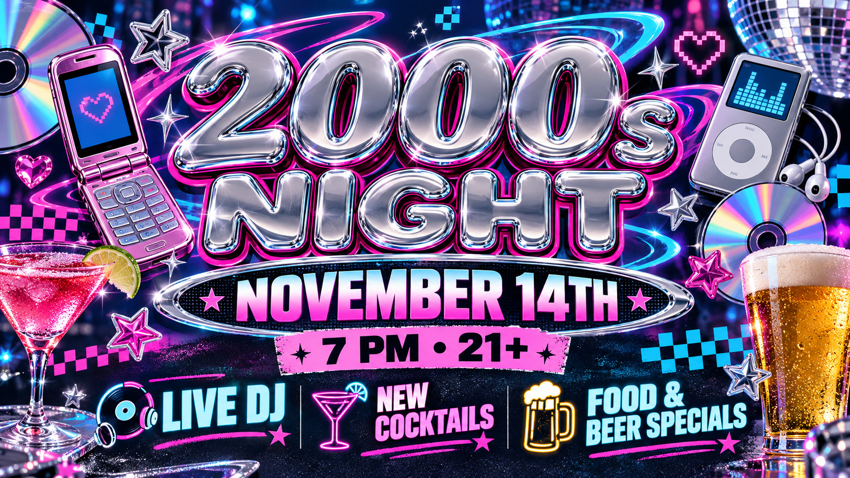 chrome 2000s night party poster