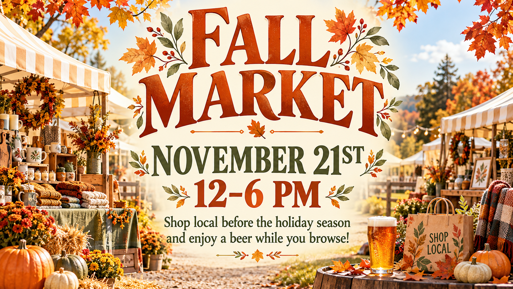 sunny fall market with local sips